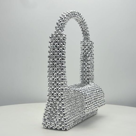 Neiman Marcus Silver Pearl Beaded Evening Clutch Purse - Picture 3 of 4